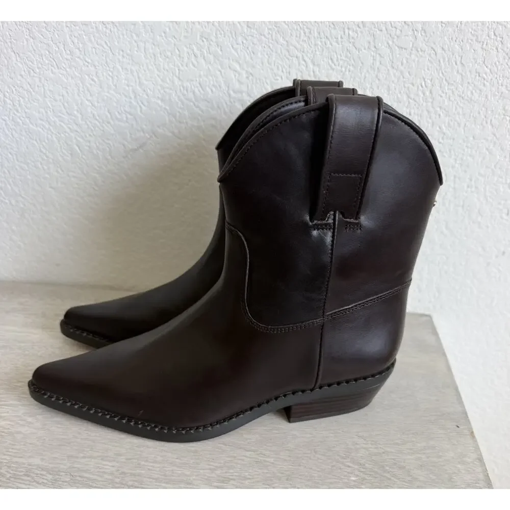 Michael Kors Noemie Women's Brown Leather Pull-On Ankle Bootie Pointed W 5.5